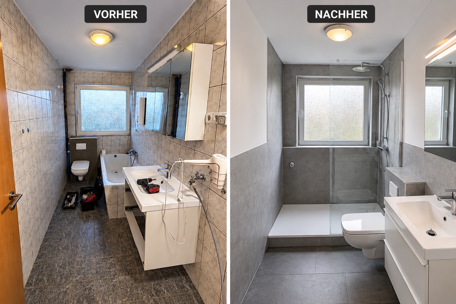 Badsanierung vorher nachher